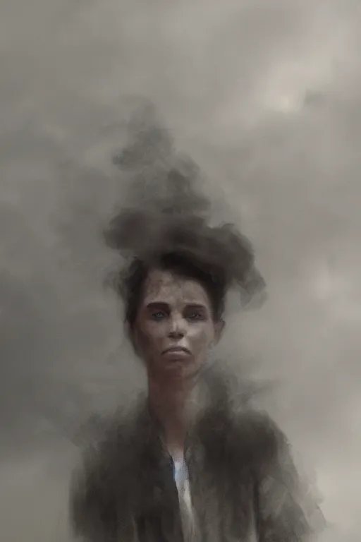 Image similar to a portrait of a person made of smoke. impressionism. matte painting. octane render