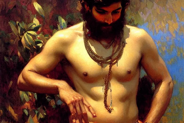 Prompt: attractive male, hinduism, painting by gaston bussiere, greg rutkowski, j. c. leyendecker