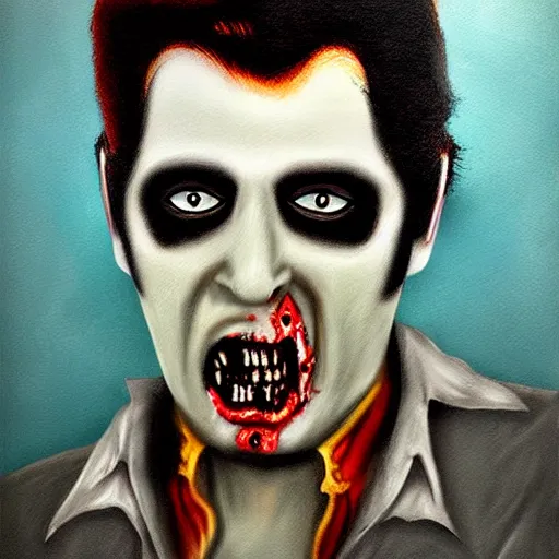 Image similar to UHD photorealistic Zombie Elvis in the style of tonalism