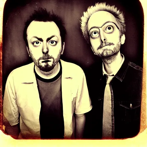 Prompt: tintype photo of “ rick and morty ” detailed