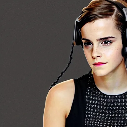 Image similar to emma watson wearing a gaming headset