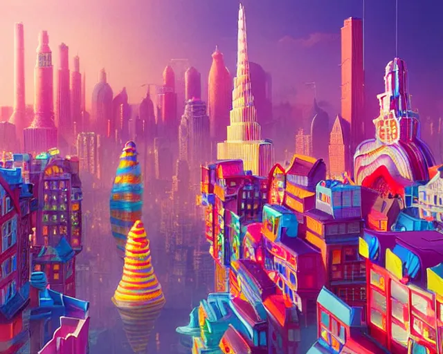 Image similar to Candy city, a city made of candy, sharp focus, toy photography by Artgerm and Greg Rutkowski and WLOP