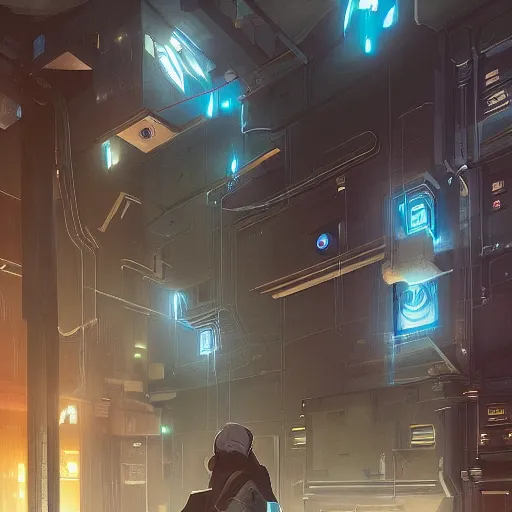 Image similar to imposing cyberbunk bank vault, detailed digital illustration by greg rutkowski, android netrunner