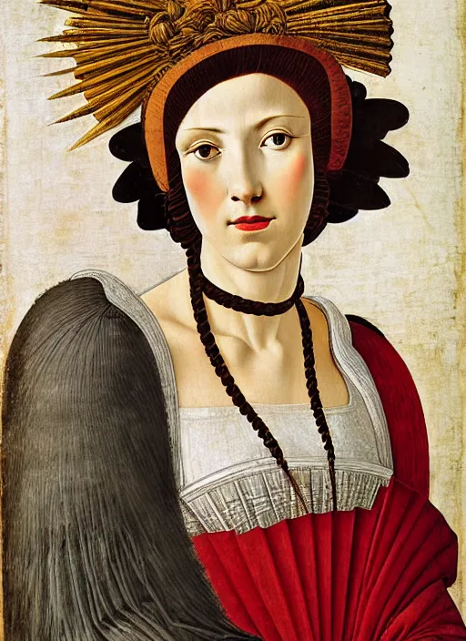 Prompt: portrait of young woman in renaissance dress and high headdress, art by sandro botticelli