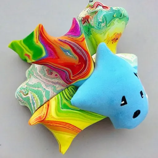 Image similar to paper marbling illegitimate plushie toy jewellery