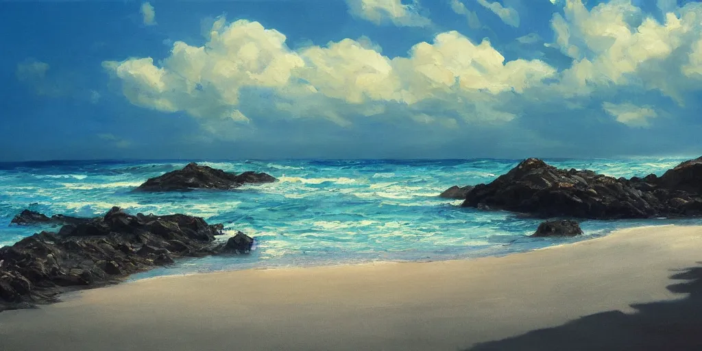 Image similar to a beach, cinematic angle, studio Ghibli, cinematic lighting, detailed oil painting, hyperrealistic, 8k
