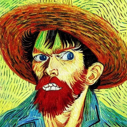 Prompt: straw hat luffy in the style of Vincent Van Gogh, portrait, seaside