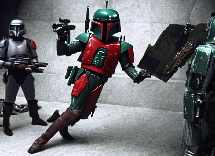 Image similar to film still of Boba Fett gambling in vegas in Star Wars The Empire Strikes Back,