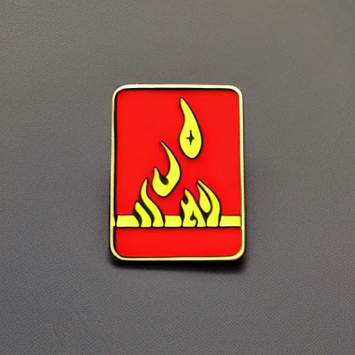 Image similar to a photo of a retro 1 9 8 0 s minimalistic simple clean fire warning enamel pin, no text, studio lighting, behance