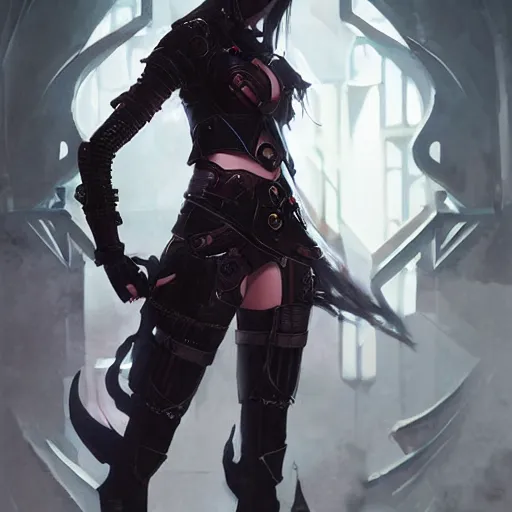 Image similar to cybergoth templar girl, digital artwork by greg rutkowski and hiroriko araki