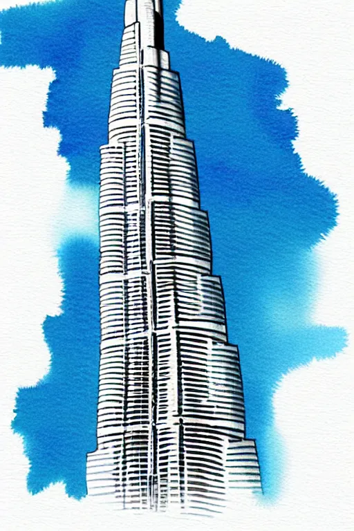 Image similar to minimalist watercolor art of burj khalifa, illustration, vector art