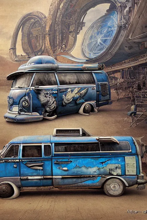 Image similar to futuristic old van mural by victor calleja bayard wu