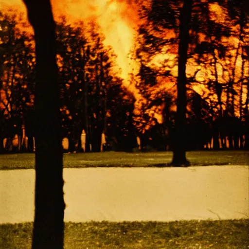 Prompt: wildfire by Diane Arbus and Louis Daguerre. highly detailed. 85mm, Bokeh