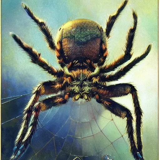 Image similar to highley detailed potrait of a spider, painting by gaston bussiere, craig mullins, j. c. leyendecker, lights, art by ernst haeckel, john william godward, hammershøi,