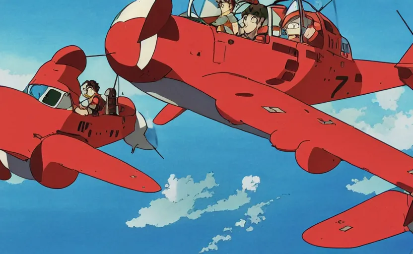 Prompt: Battle of Midway, Studio Ghibli, Porco Rosso