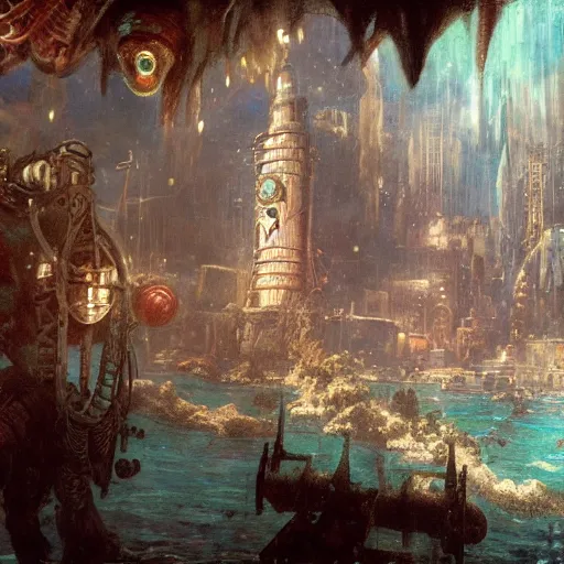 Image similar to underwater city, bioshock, highly detailed painting by gaston bussiere, craig mullins, j. c. leyendecker 8 k