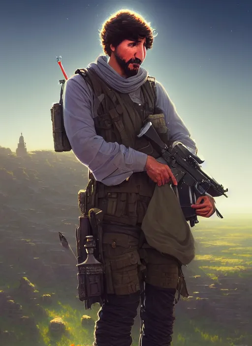 Prompt: highly detailed portrait justin trudeau in ( ( osama bin laden ) ) holding desert eagle! in saints row iv stephen bliss unreal engine fantasy art by greg rutkowski loish rhads ferdinand knab makoto shinkai lois van baarle ilya kuvshinov rossdraws tom bagshaw global illumination radiant light detailed intricate environment