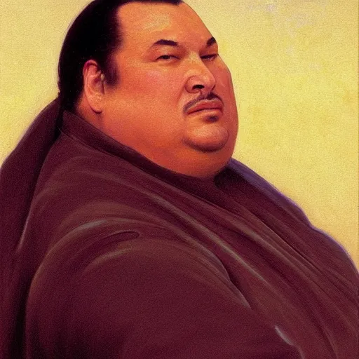 Prompt: Painting of obese Steven Seagal as Obi-Wan Kenobi. Art by william adolphe bouguereau. During golden hour. Extremely detailed. Beautiful. 4K. Award winning.