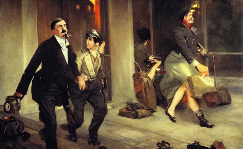 Image similar to adolf hitler sneaking out of berlin by plane to argentina by pierre auguste cot and delphin enjolras and daniel f. gerhartz