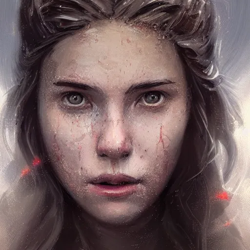 Image similar to portrait of an woman by Greg Rutkowski, she is about 20 years old, pretty, long brown wavy hair, scar near her mouth that makes her look like she's smiling all the time, wearing jedi robes, Star Wars Expanded Universe, highly detailed portrait, digital painting, artstation, concept art, smooth, sharp foccus ilustration, Artstation HQ