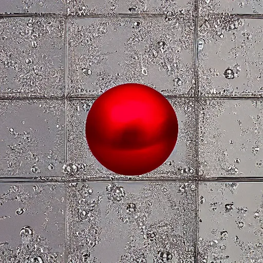 Prompt: chrome spheres on a red cube by alyssa monks