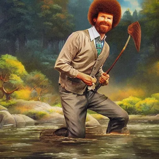 Image similar to David Bull in an epic battle against Bob Ross