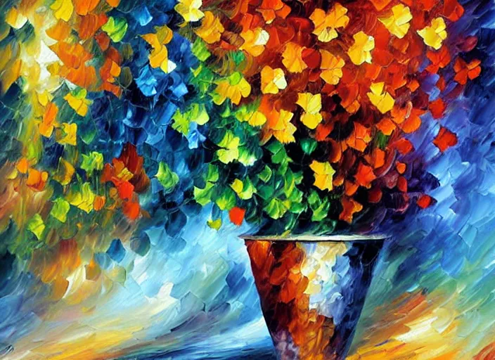 Prompt: A flowerpot designed by Leonid Afremov