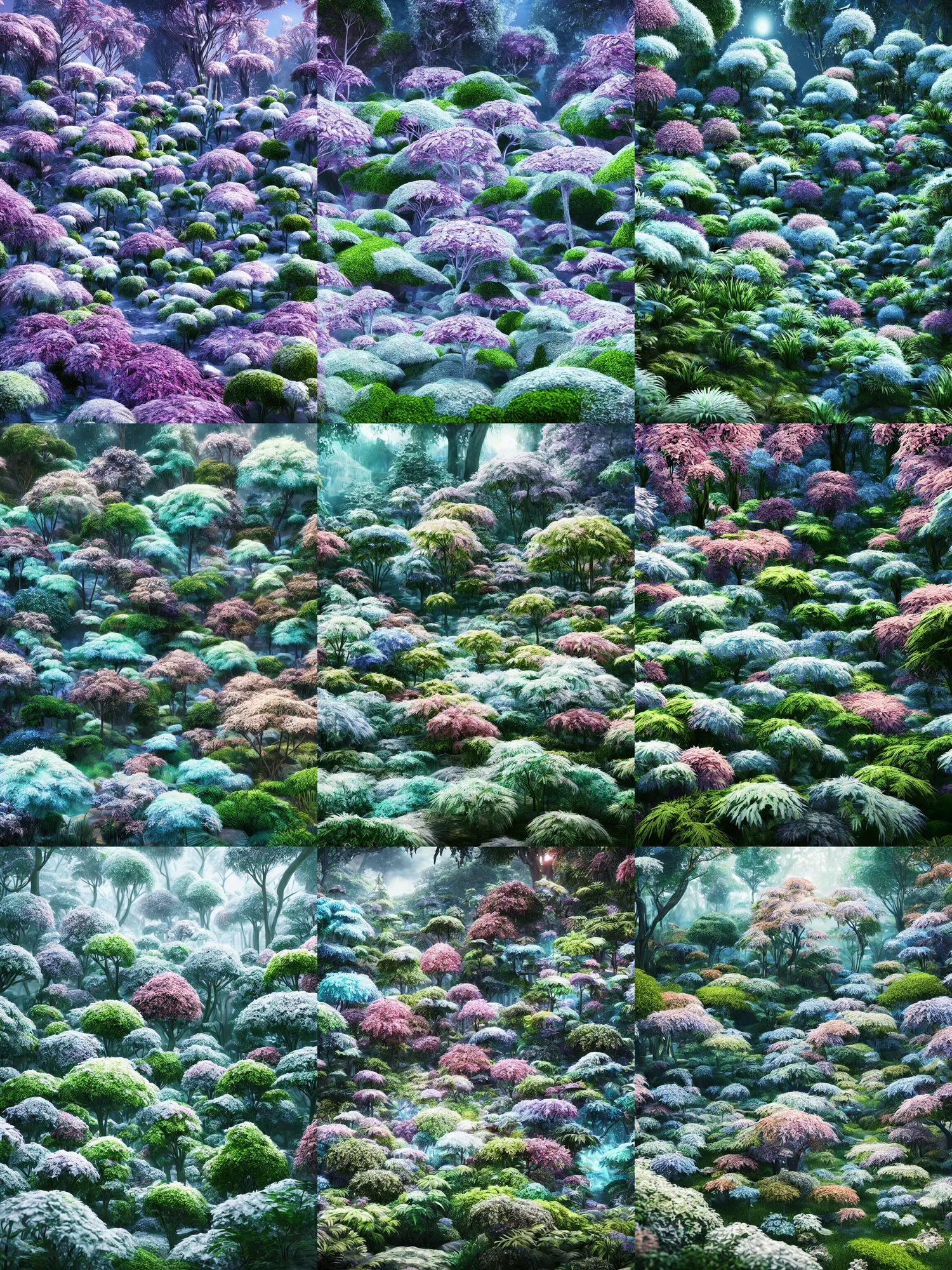 Prompt: cinematic scene of a crystalline botanical garden, hyperrealistic, ultradetailed, crisp image quality, high definition, 3 d octane render