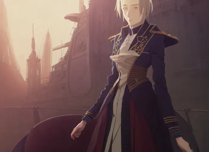 Prompt: portrait of lady maria, helm of second world war warship in background, illustration concept art anime key visual trending pixiv fanbox by wlop and greg rutkowski and makoto shinkai and studio ghibli and kyoto animation, symmetrical facial features, astral witch clothes, dieselpunk, realistic anatomy, grimdark, volumetric lighting, backlit