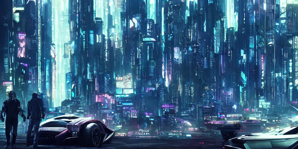 Prompt: cyberpunk city, cyberpunk car lamborgini counatch, blade runner style, visual byoperator roger deakins, by neill blomkamp, elysium and altered carbon style, extreamly detailed, by ghost in the shell, by mamoru oshii