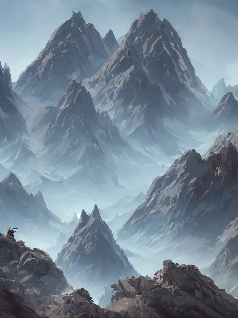 Prompt: moving mountains by disney concept artists, blunt borders, rule of thirds