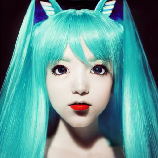 Image similar to 35mm portrait photo of a Hatsune Miku by Angus McBean