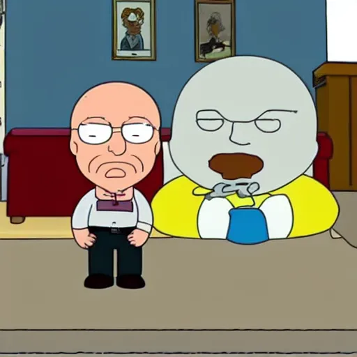 Prompt: still of Walter White in Family Guy (1999), clean