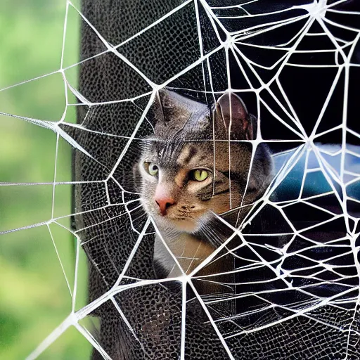 Image similar to a cat stuck in a spider web