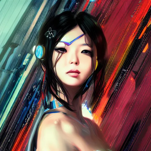 Prompt: portrait of a beautiful women by pu hua, cyberpunk art, pixiv contest winner. futuristic. detailed painting