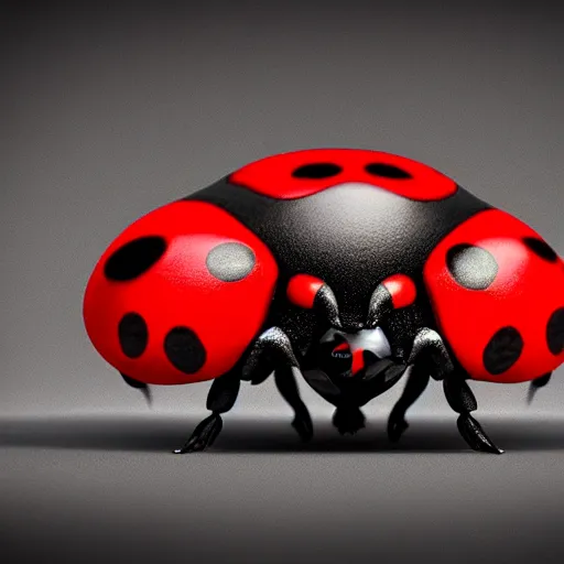 Image similar to high detail ladybug as a monster, fantasy art style, 4 k scary atmosphere, nightmare - like dream raytracing