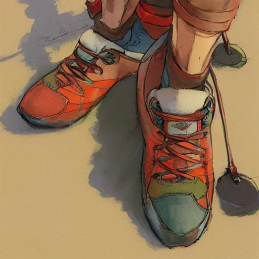 Image similar to colored climbing shoes, by Craig mullins, Steve Purcell, Ralph McQuarrie. Design. Fashion. Trending on artstation. Centered image, no background