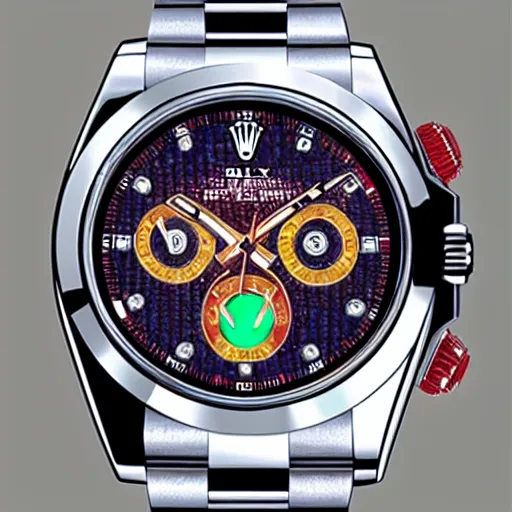 Prompt: iron man wearing a shiny rolex watch