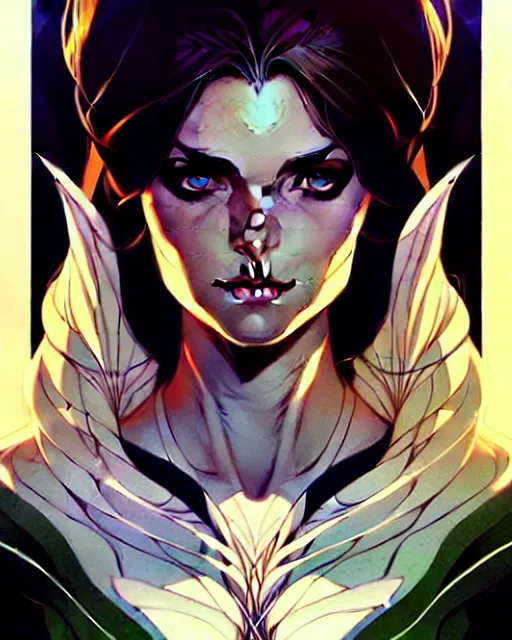 Image similar to artgerm, joshua middleton comic cover art, full body pretty female elven wood elf, symmetrical eyes, symmetrical face, long curly black hair, beautiful forest, rim lighting