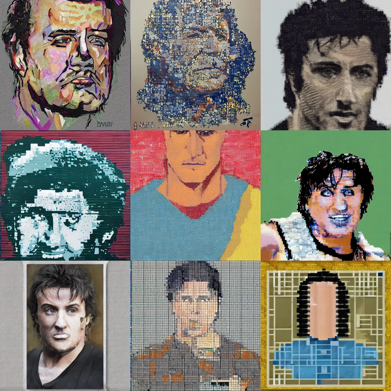 Prompt: pixel art portrait of sylvester stallone