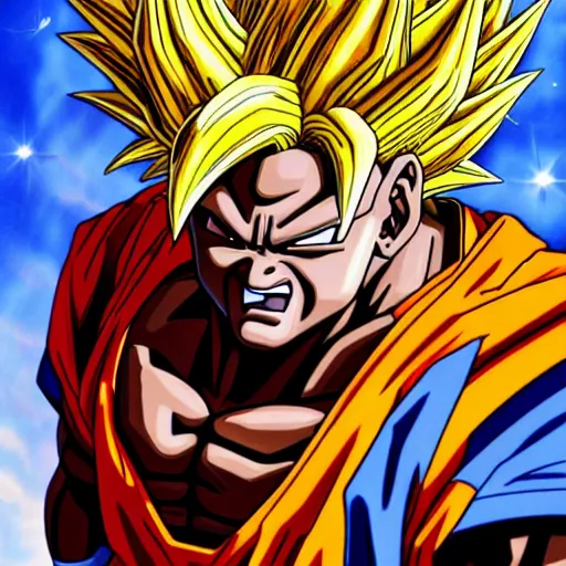 Prompt: ultra realistic portrait painting of shaquille o'neal as super saiyan goku, art by akira toriyama, 4 k, dragon ball artstyle, cel shaded, highly detailed, epic lighting