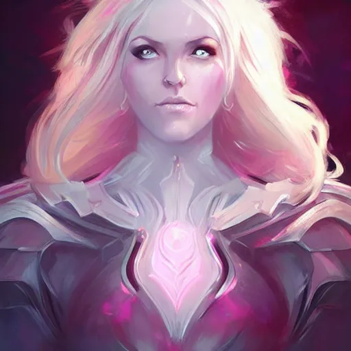 Prompt: White pink blonde fantasy paladin with slim elegant features, by Anato Finnstark and Randy Vargas, artgerm, digital illustration, beautiful, concept art