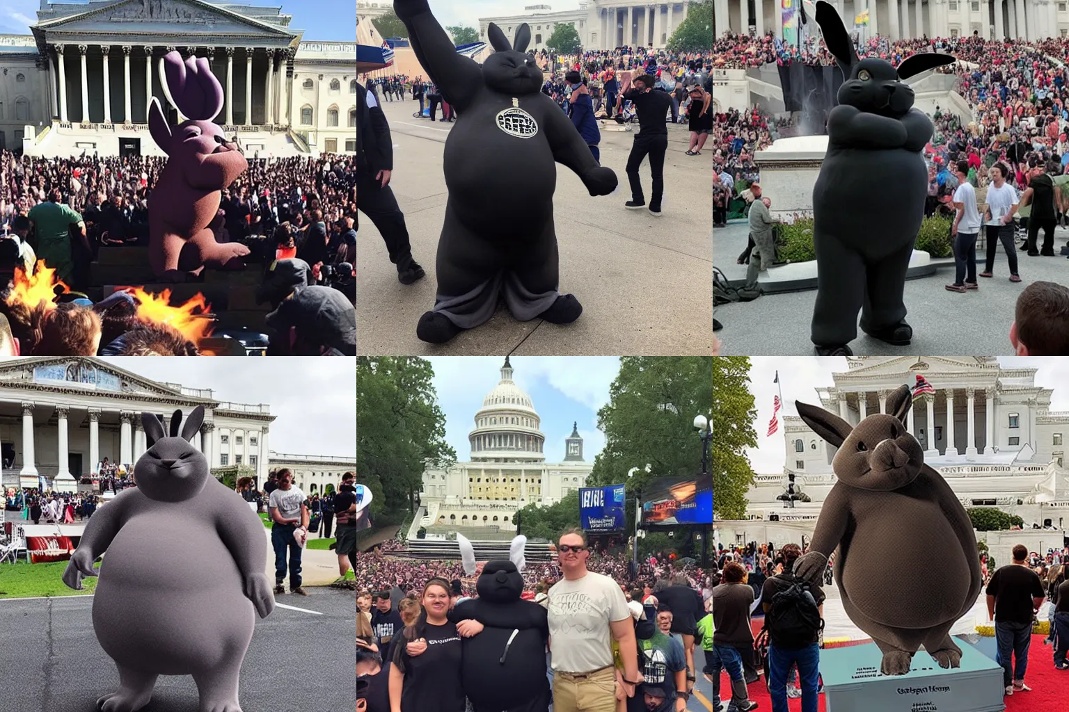 Prompt: big chungus at the capitol riots, award winning photo