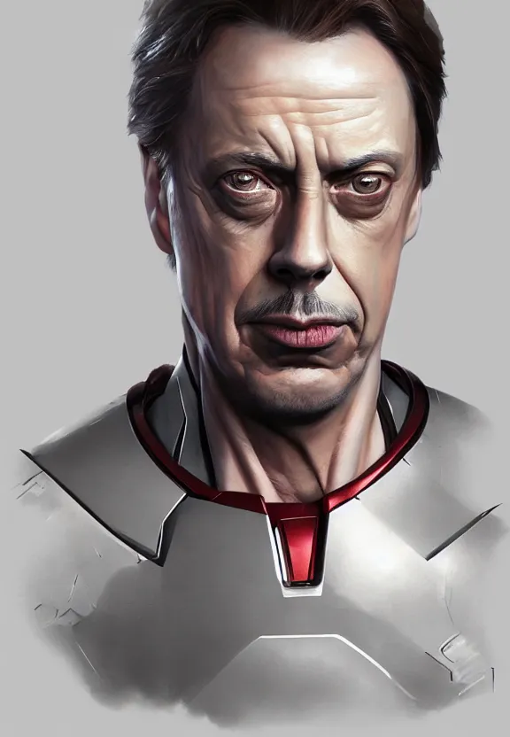 Image similar to steve buscemi as iron man portrait, highly detailed, by krenz cushart, octane render, artstation trending