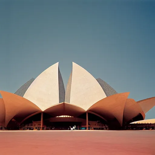 Image similar to interior of a futuristic lotus temple with gold, red and white marble panels, in the desert, by buckminster fuller and syd mead, intricate contemporary architecture, photo journalism, photography, cinematic, national geographic photoshoot