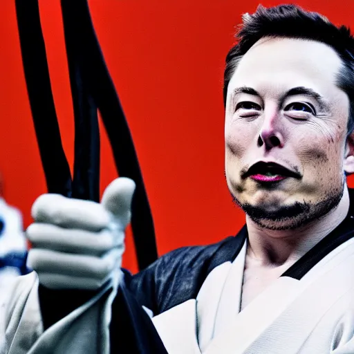 Image similar to elon musk dressed up as a samurai for halloween, hd, high resolution, hyper realistic, 4 k, intricate detail