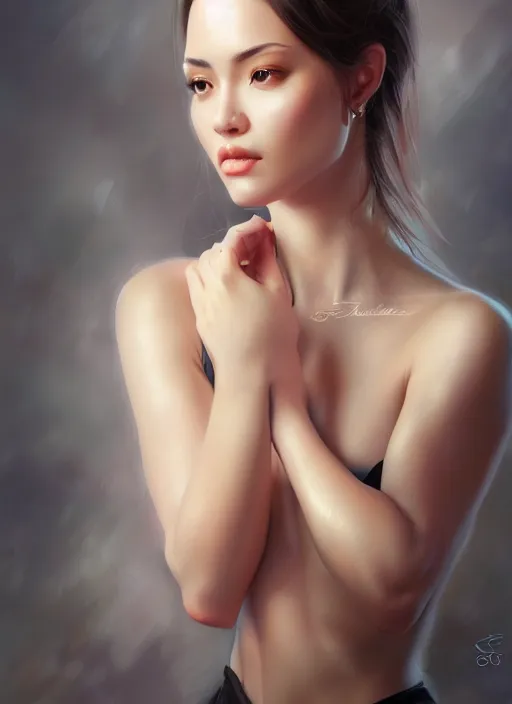 Image similar to photo of a gorgeous young woman in the style of stefan kostic, realistic, sharp focus, 8 k high definition, insanely detailed, intricate, elegant, art by stanley lau and artgerm