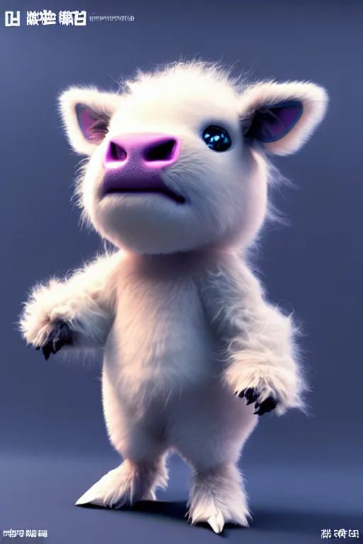 Prompt: high quality 3 d render very cute neuromancer fluffy! mutant cow hybrid! playing keyboard, highly detailed, unreal engine cinematic smooth, in the style of blade runner & detective pikachu, hannah yata charlie immer, moody blue light, low angle, uhd 8 k, sharp focus