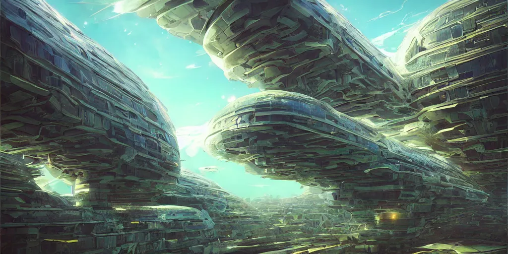 Image similar to Rotterdam bio organic dynamic architecture. In the style of Moebius, chris foss, cyril rolando, super detailed, cinematic view, 4K high resolution, volumetric lighting, ray tracing