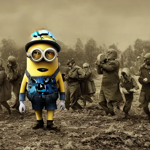 Image similar to Minions as World War 2 soldiers, historical photography, 4k